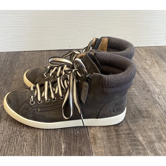 Ugg Shoes Womens Size 7 Gray Olive Trainer Casual Suede High Top Basic Sneakers - Picture 7 of 13